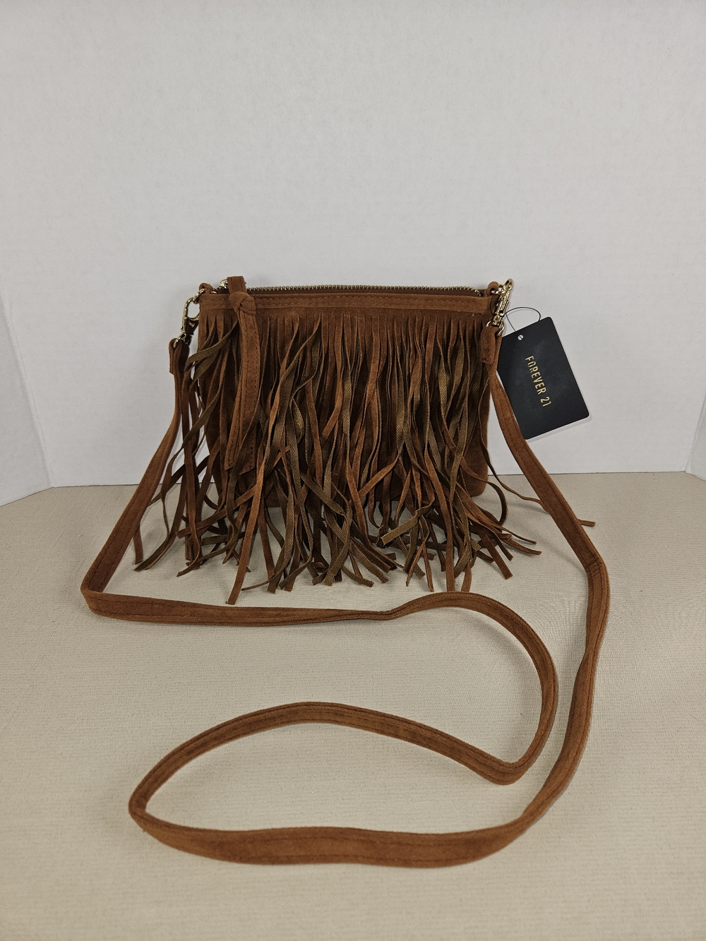 Forever 21 Tan Suede Fringe Crossbody Bag